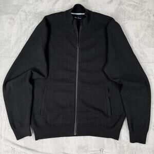 Robert Graham Mens Black Zip Front Knit Jacket Size L Bomber Style Casual Relax